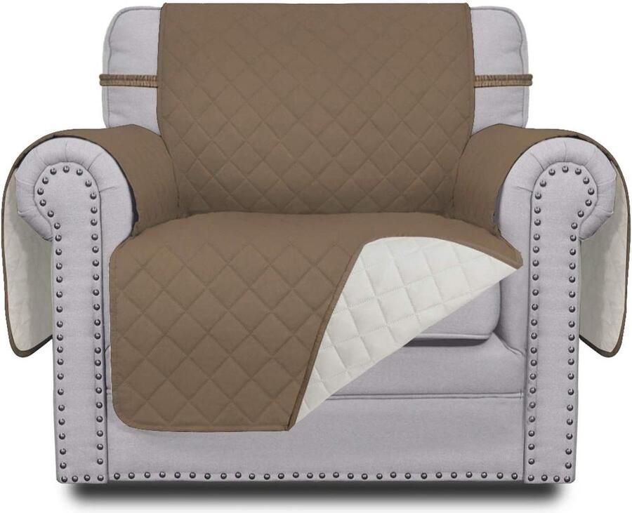 Beschermer voor bankovertrekken omkeerbaar doorgestikt antislip ideaal voor kinderen katten en honden 1-zits kameel ivoor
