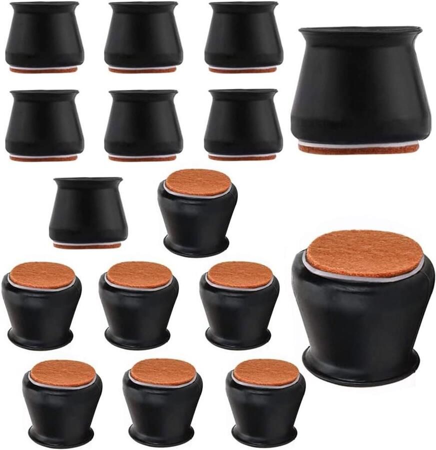 Beschermkappen Stoelpoten Set van 16 Siliconen Stoelpootbeschermers voor Antislip Stoelpoten met Vilt