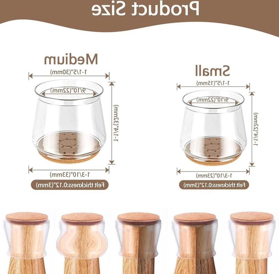 Beschermkappen voor stoelpoten Set van 32 stuks transparant siliconen met vilt antislip stoelpootbeschermers stoelschuivers hardhouten vloer maat S stoelpootbeschermers