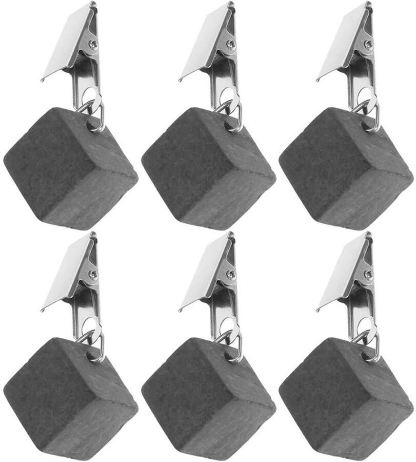 BESTonZON 6 stuks tafelkleedgewichtclip tafelkleedgewichtkubus tafelkleedclips hanger voor tafelgewichten tafelkleedgewichtkubus tafelkleedgewicht van natuursteen met klem aan de buitenkant