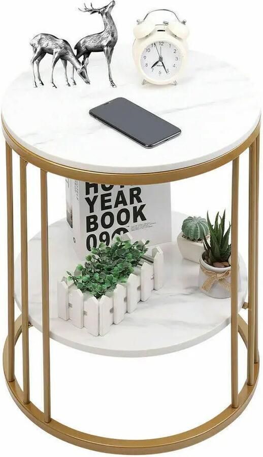 Betaalbare Goederen Bijzettafel Wit Marmer Goud Ronde Salontafel Bijzettafels Bijzettafeltjes Woonkamer