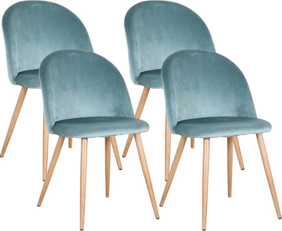 Betaalbare Goederen Eetkamer Stoelen Set van 6 Aqua Blauw Zachte Fluweel Houten Poten
