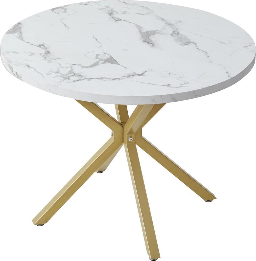 Betaalbare Goederen Eettafel 100 cm Luxe Gouden Onderstel Marmer Look Rond Meubels