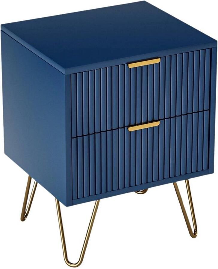 Betaalbare Goederen Nachtkastje 2 Lades Blauw Nachtkastjes Modern Klassiek Nachtkastje Hout