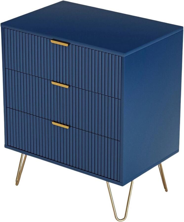 Betaalbare Goederen Nachtkastje 3 Lades Blauw Nachtkastjes Modern Klassiek Nachtkastje Hout