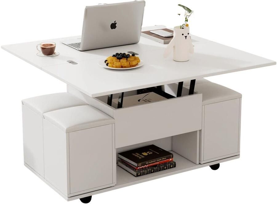 Betaalbare Goederen Salontafel rechthoek wit Salontafel woonkamertafel 2-laags houten salontafel met opbergplank Industrieel boerderij salontafel