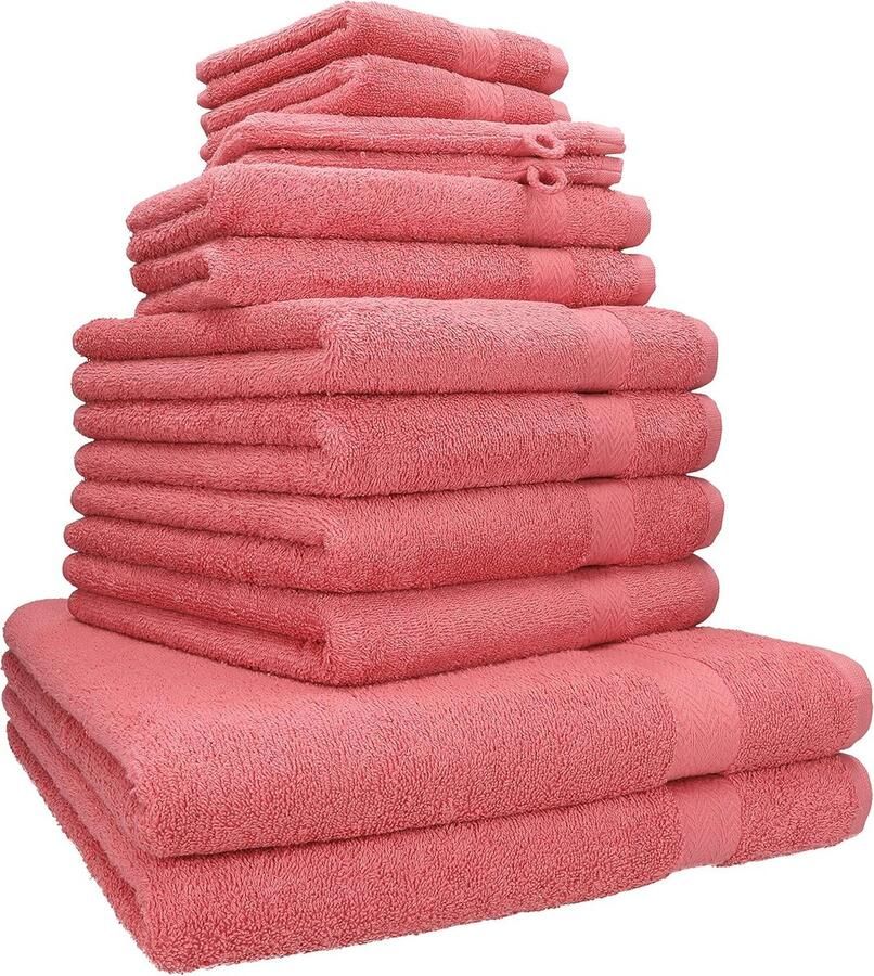 Betz 12-piece towel set premium 100% cotton 2 loungers 4 towels 2 guest towels 2 washcloths colour raspberry