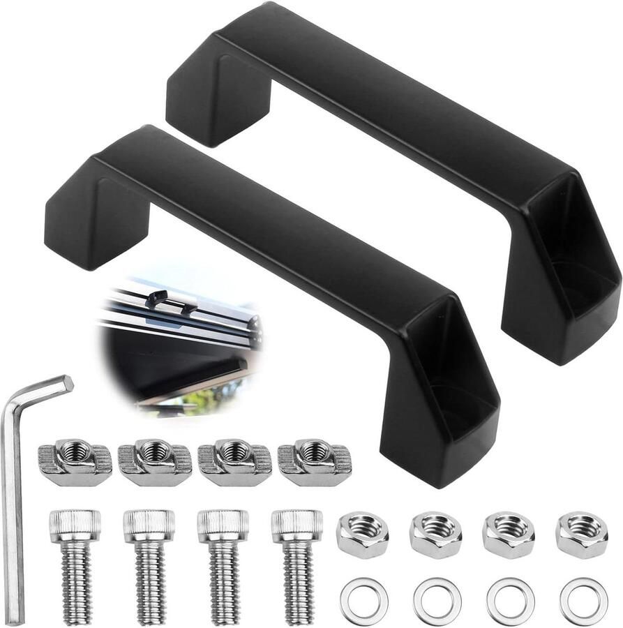 Beugelgreep set van 2 Aluminium handgrepen voor 30-serie profiel Zwart Boorgatafstand 120 mm Incl. schroeven Met moersleutel