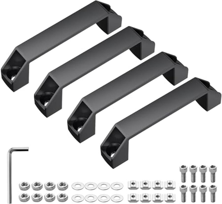 Beugelgreep Set van 4 Zwarte Aluminium Handgrepen met T-Moer Schroeven voor 30 Serie Aluminium Profielen