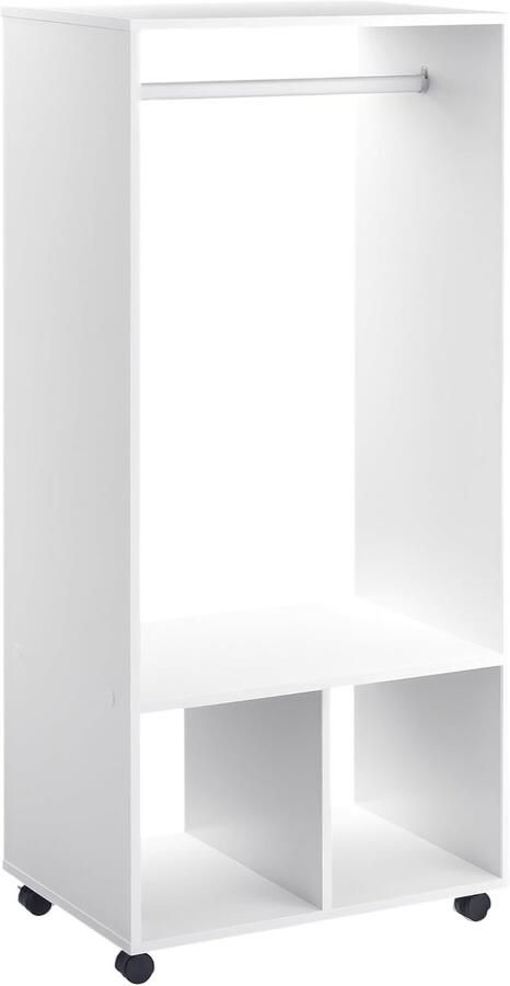 Beweegbaar Kledingrek met Wieltjes en Grote Kledingkast – Wit