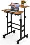 LUXGOODS Beweegbaar staande bureau in hoogte verstelbaar zit sta bureau 2-laags thuiskantoor computer werkstation op wielen versterkt staal frame rollende laptop bureau voor het staan en zitten (Walnoot) - Thumbnail 1