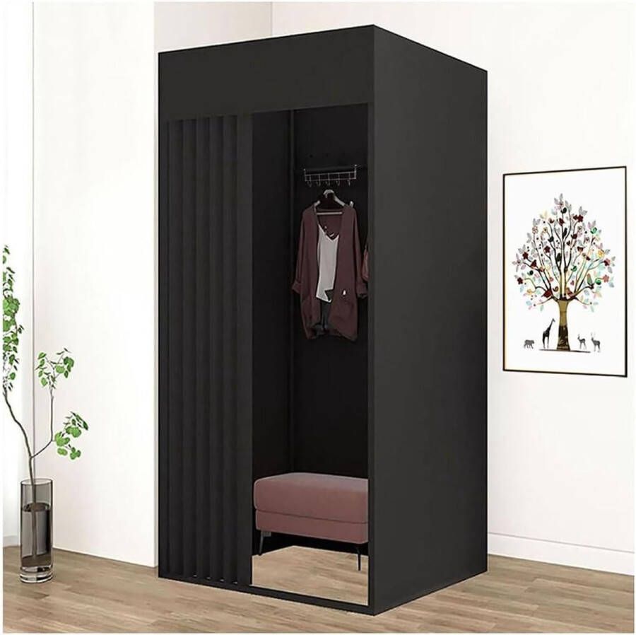 Beweegbare kleedkamer kleedcabine vrijstaande ruimteverdeler gordijn inkijkbescherming omkleedtent voor kledingwinkel winkelcentrum kantoor slaapzaal zwart