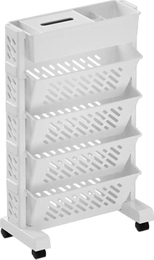 Verplaatsbare Boekenplank Kunststof Rollende Organisatieplank Slaapzaal Bibliotheek Boekenkast (5 lagen)