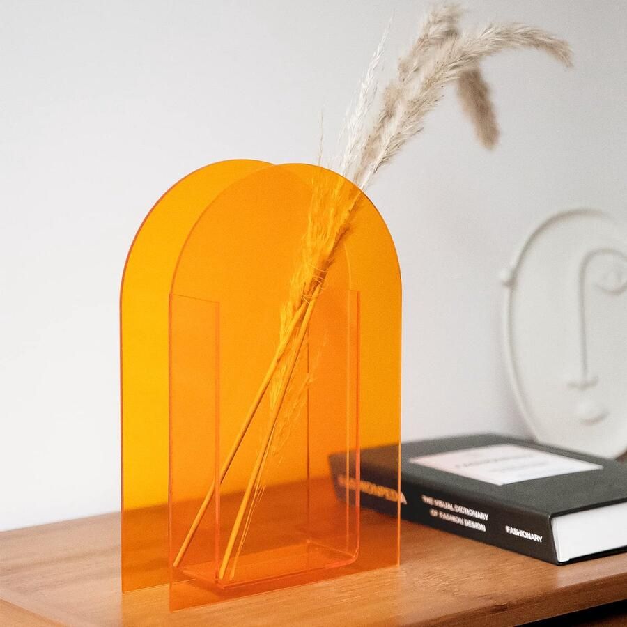BEYLAB Acryl vaas Modern design esthetische kamerdecoratie transparante onbreekbare retro decoratie Acryl kunstvaas decoratie slaapkamer woonkamer tafel kantoor Sunset Orange