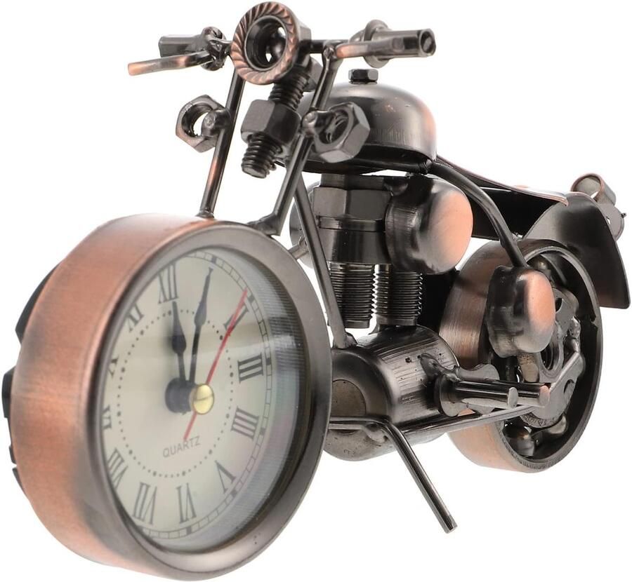 Bicycle Ornament Motorcycle Figurine Retro Classic Handmade Iron Motorcycle Shape Kinderen Klok Metaal Kunst Ornament Tafel Decor Koffie Werk Bureau Decor