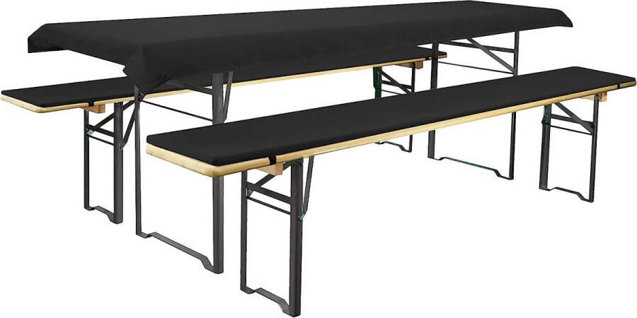 Bierbankkussenset geschikt voor gangbare biertafels en banken 2 gevoerde bankkussens elk ca. 220 x 25 x 1 6 en 1 tafelkleed 240 x 90 cm effen zwart