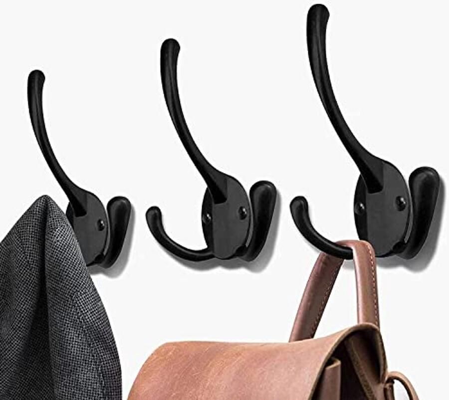 BIGLUFU 5 stuks kapstokken zwart vintage metalen wandhaken om vast te schroeven met 20x voor badkamer keuken slaapkamer