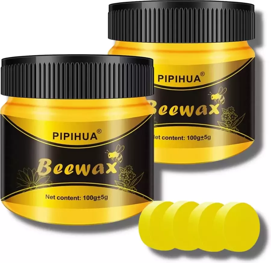 Bijenwas voor Meubelonderhoud 2x100g Natuurlijke Bijenwas voor Houtverzorging Waterdicht en Bestendig voor Onderhoud en Bescherming van Houten Meubels Incl. 4 Sponsjes Boenwas voor Meubels Antiekwasmiddel Bijenwas voor Eikenhout Donker