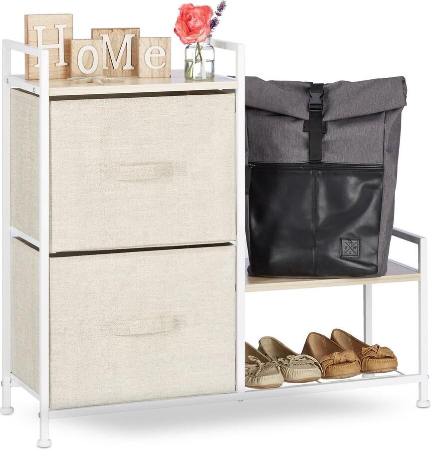 Relaxdays ladekast metaal ladeblok commode beige manden ladesysteem bijzetkast Grijs