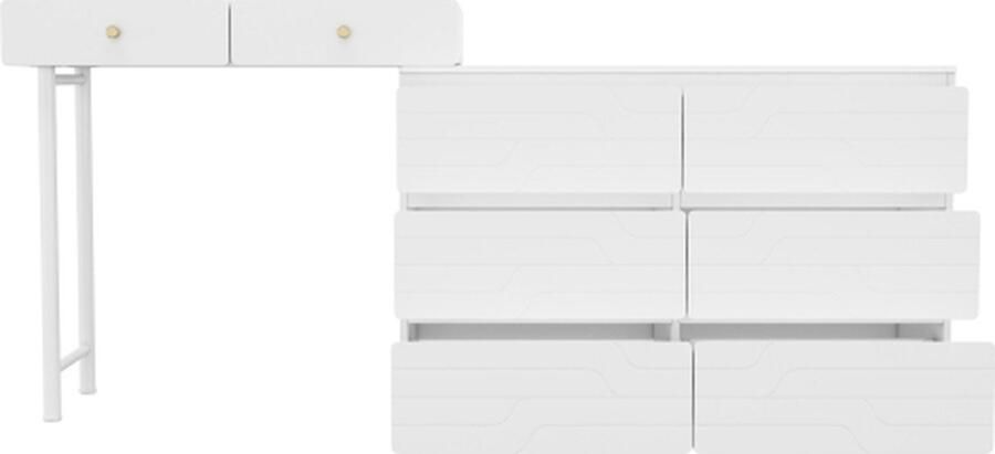 GOTAGEE Bijzetkast bureau moderne opbergkast witte ladekast bijzettafel zonder stoelen en spiegel Multifunctionele opbergtafel