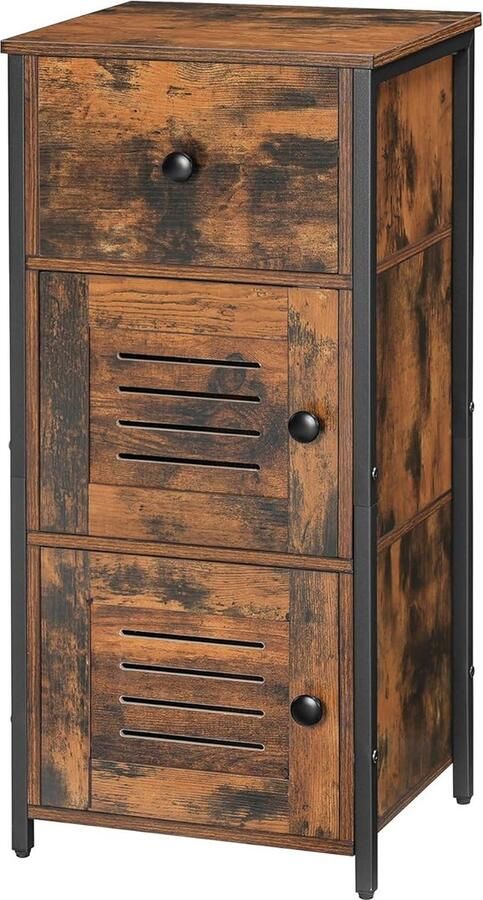 Bijzetkast commode kast zijkast met lade en verstelbare legplank keukenkast met lamellendeur nachtkastje woonkamer slaapkamer kantoor hal vintage EBF15CW01