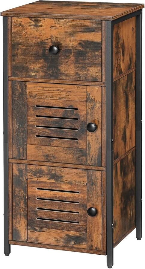 Bijzetkast Commode Kast Zijkast met Lade en Verstelbare Legplank Keukenkast met Lamellendeur Nachtkastje voor Woonkamer Slaapkamer Kantoor Hal Vintage