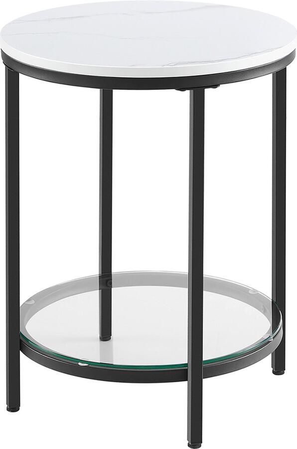 Bijzettafel 2 niveaus in wit marmerlook – Met zwart frame