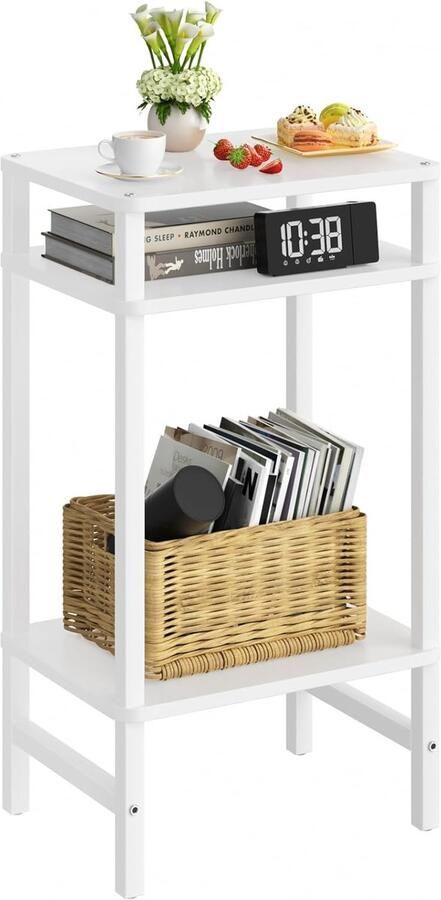 Bijzettafel 3 niveaus moderne telefoontafel bijzettafel smal voor nauwe ruimtes houten bijzettafel met opbergruimte 70 cm hoog nachtkastje voor woonkamer slaapkamer kantoor keuken