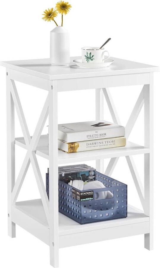 Bijzettafel 3 niveaus nachtkastje met X-vormige tafelpoten banktafel salontafel voor slaapkamer en woonkamer 40 x 40 x 61 cm wit