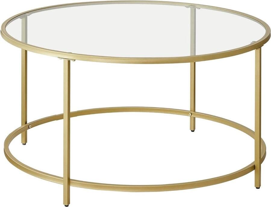 Salontafel bijzettafel rond koffietafel 84 x 84 x 45 cm glazen tafel met metalen frame gehard glas nachtkastje sofatafel goud LGT21G voor balkon Bijzettafel