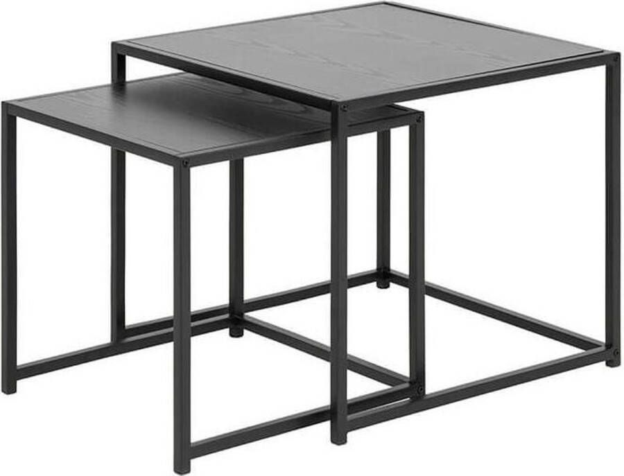 Actona Bijzettafel Honkytonk Set van twee tafels Zwart essen 50x50x45cm Industrieel - Foto 2