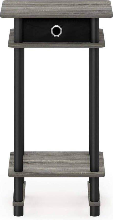 Tall Side Table with Drawers Wood French Oak Grey Black Black 29.49 x 39.5 x 70.41 cm