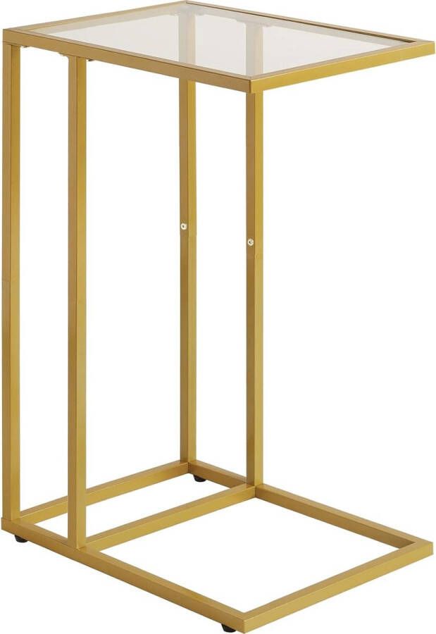 Bijzettafel Banktafel Laptoptafel Verzorgingstafel Glazen tafel met metalen frame Gehard glas Goud