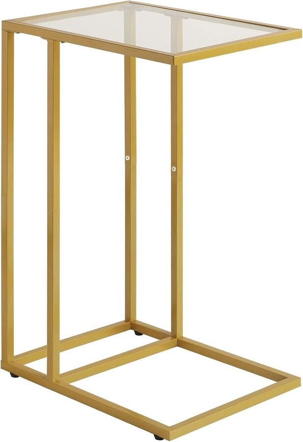 Bijzettafel banktafel laptoptafel verzorgingstafel glazen tafel met metalen frame gehard glas goudkleurig