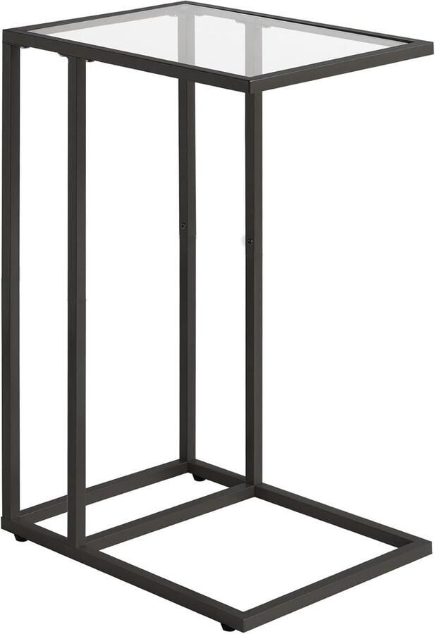 Bijzettafel banktafel laptoptafel verzorgingstafel glazen tafel met metalen frame gehard glas zwart