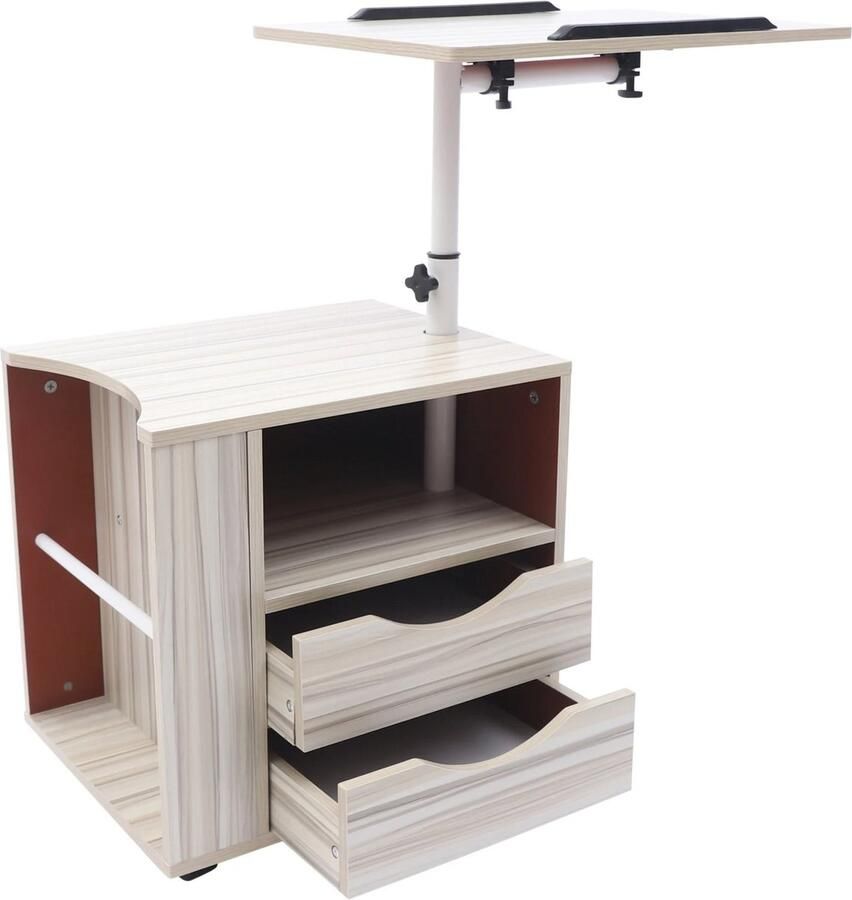 Bijzettafel bed Nachtkastje Bijzettafel laptop Bijzettafel in hoogte verstelbaar Bed bureau met wielen Bed bureau Met wielen In hoogte verstelbaar Wit Esdoorn 50x40x46cm