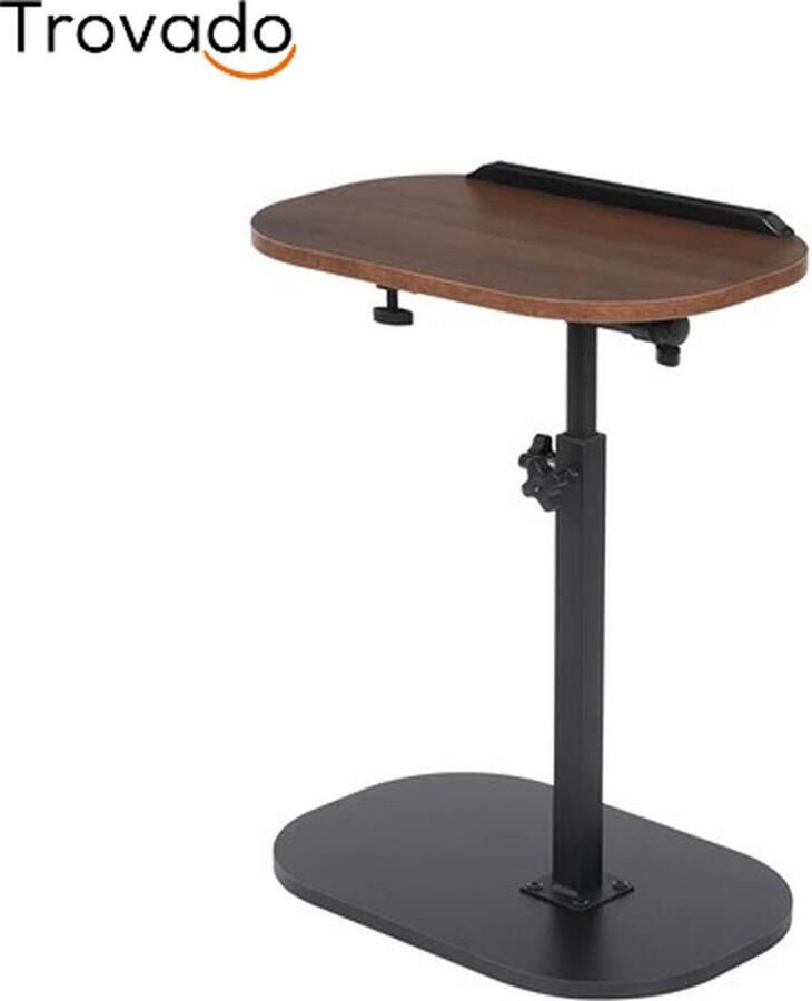 Bijzettafel Bijzet Tafel Ovaal Laptoptafel Walnoothout In Hoogte Verstelbaar Kantelbaar C vormig 360 graden Draaibaar