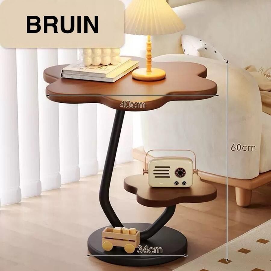 Bijzettafel bloemvormig 2 lagen Laptoptafel Tafeltje Banktafel Bedtafel Laptop desk Koffietafel Bruin