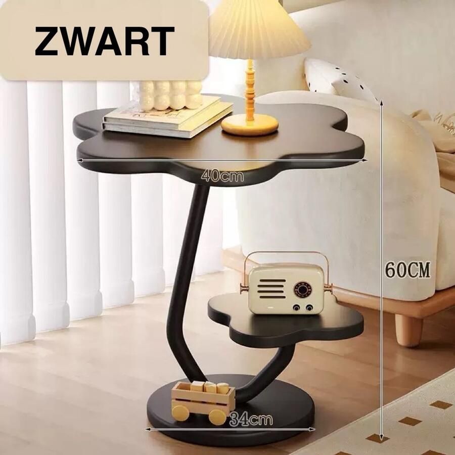 Bijzettafel bloemvormig 2 lagen Laptoptafel Tafeltje Banktafel Bedtafel Laptop desk Koffietafel Zwart