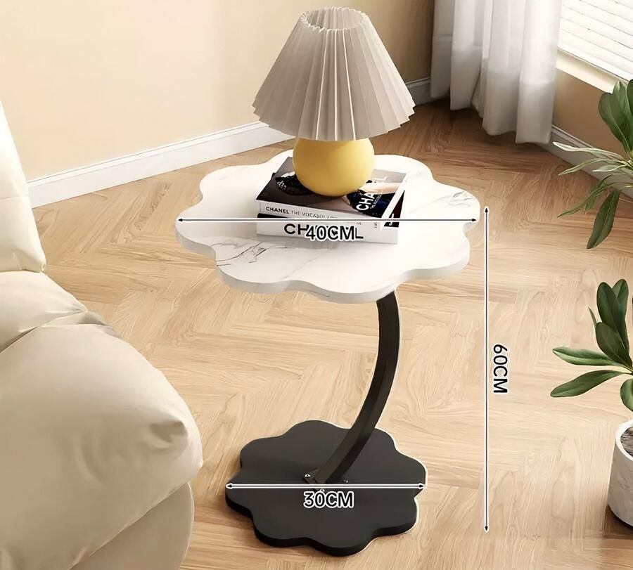 Bijzettafel bloemvormig Laptoptafel Tafeltje Banktafel Bedtafel Laptop desk Koffietafel Wit marmer