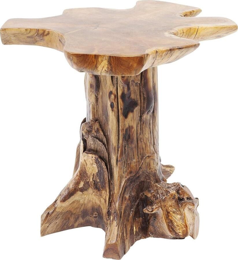 Bijzettafel boom klein nature bruin teak massief hout woonkamertafel salontafel 50 x 40 x 40 cm Bijzettafel
