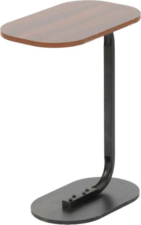 Ceruzo Bijzettafel Bruin Banktafel Metaal met Hout Koffietafel C Shape 45x28x60 cm