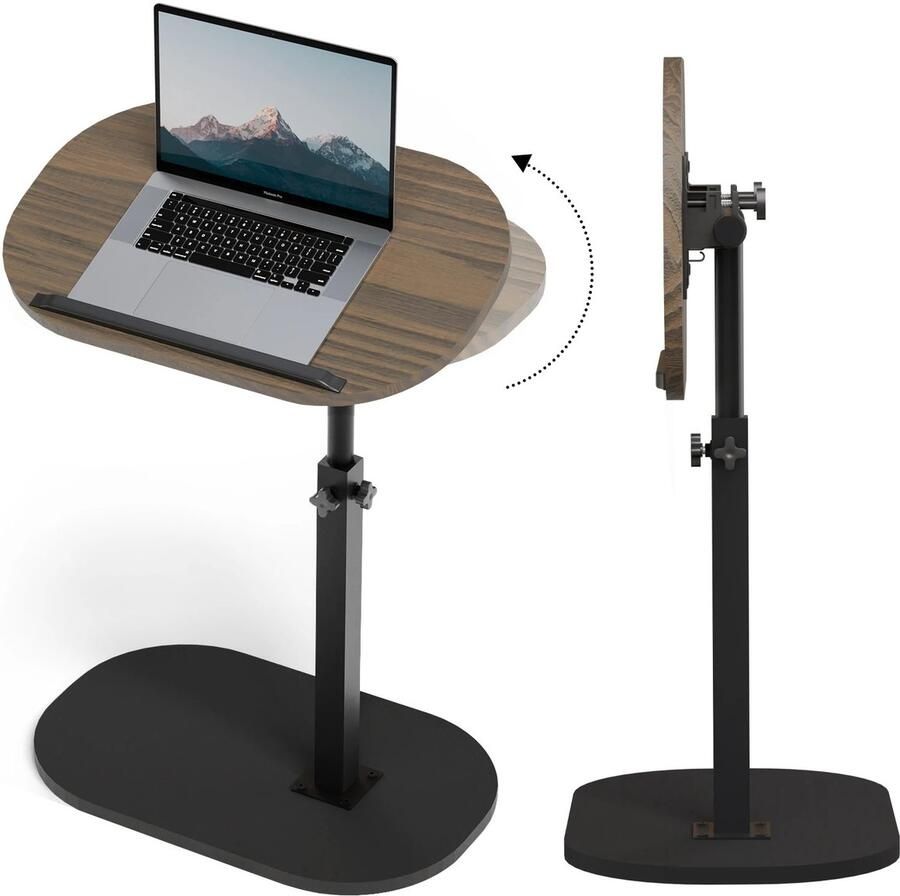 NELLA Bijzettafel C-Fit Naast Bed & Bank 360 graden draaien Verstelbaar Kantelbaar 30x45x80 cm max hoog Zwart Hout