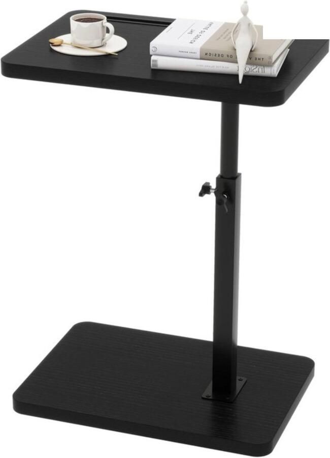 Retadou Bijzettafel C-vorm 360° draaibaar en in hoogte verstelbaar salontafel voor smalle ruimtes met sleuf voor telefoon en tablet voor woonkamer slaapkamer zwart