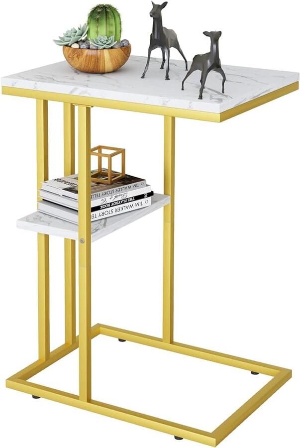 Bijzettafel C-vorm bankbijzettafel koffietafel kleine tafel banktafel bijzettafel bed bijzettafel kleine laptoptafel banktafel houtachtig wit