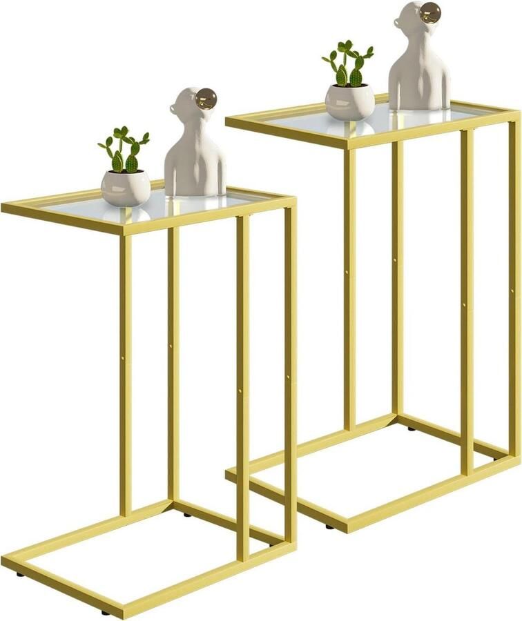Bijzettafel C-vorm glasmateriaal goudkleurig bank bijzettafel koffietafel kleine tafel bijzettafel bed kleine laptoptafel (2 stuks) Bijzettafel