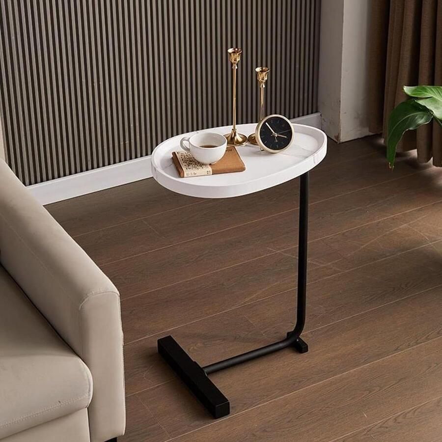 Bijzettafel C-vorm hout banktafel lichte luxe salontafel kleine tafel voor vergaderingen marmer imitatie wit Bijzettafel