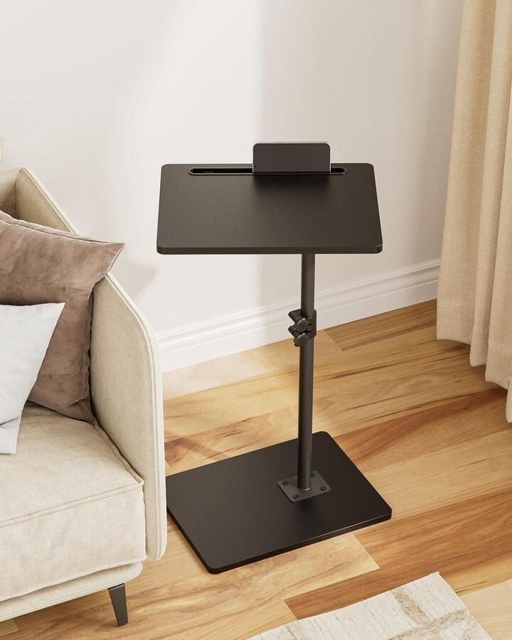 Bijzettafel C-vorm in hoogte verstelbaar 360 graden roterende salontafel klein 40 x 30 x (45-81) cm houten koffietafel laptoptafel voor slaapkamer woonkamer kantoor (rustiek zwart)