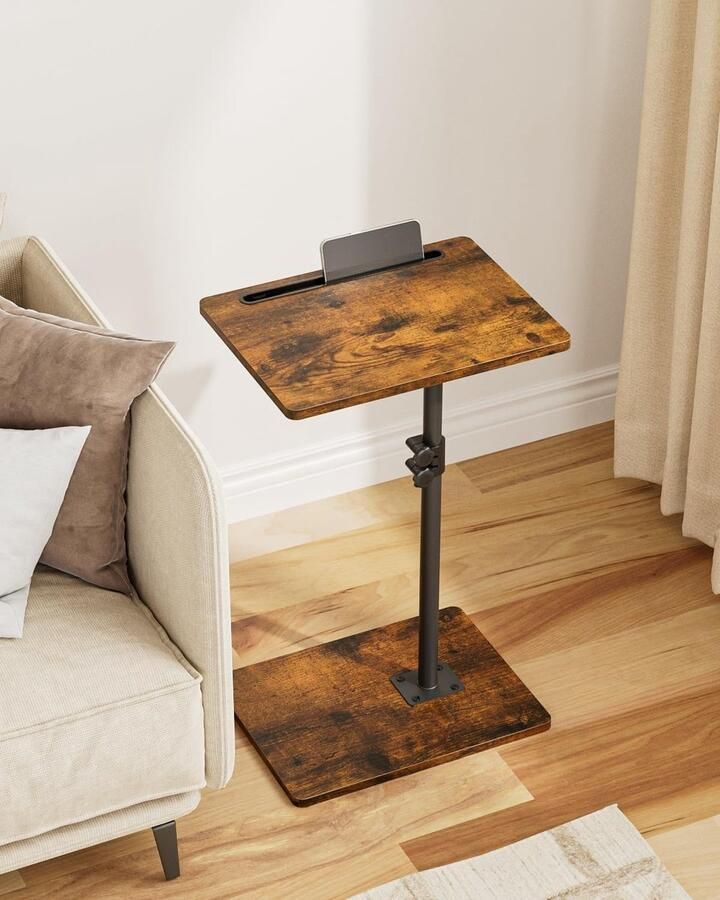Bijzettafel C-vorm in hoogte verstelbaar 360 graden roterende salontafel klein 40 x 30 x (45-81) cm houten koffietafel laptoptafel voor slaapkamer woonkamer kantoor (rustiek bruin)