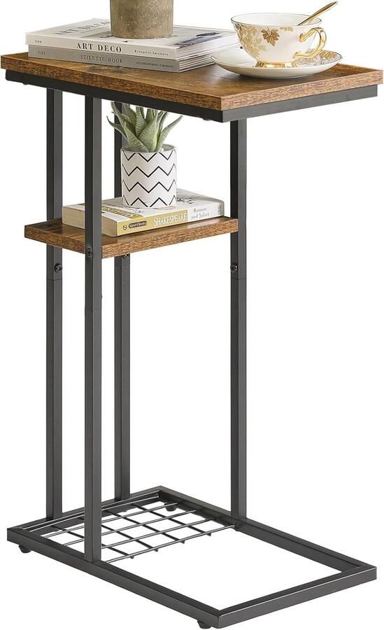 Bijzettafel C-vorm koffietafel met opbergrek draadgaas elegante banktafel voor koffie en laptop verstelbare poten 40 x 26 x 61 5 cm voor woonkamer slaapkamer vintage